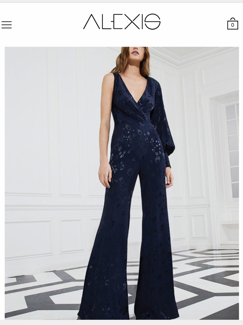 Alexis Navy One-Shoulder Patterned silk Jumpsuit